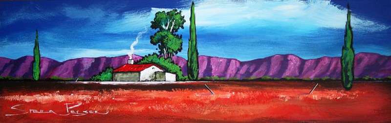 Original painting by Stella Pelser - "Die Boland - Plaas Opstal - Rooi Grond " - 475 x 150