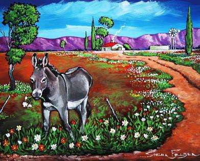 Original painting by Stella Pelser - "Boland - Donkie op die plaas!" - 400 x300