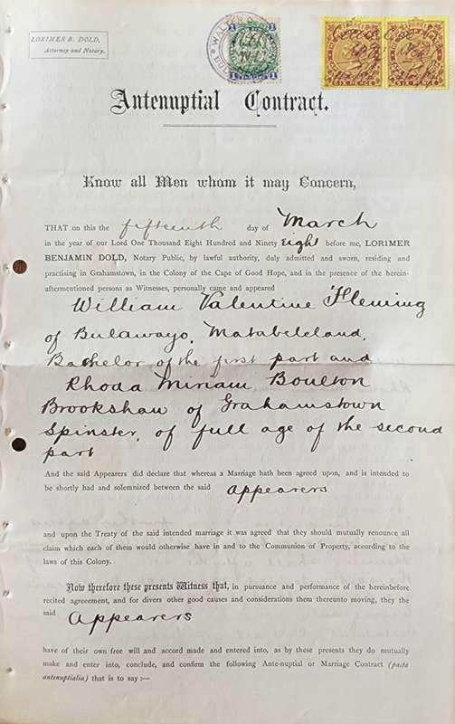 Cape of Good hope Antenuptial Contract 1898