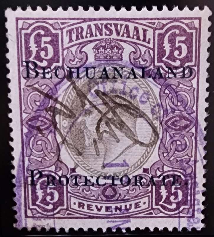 Bechuanaland £5 Edward VII revenue fine and scarce Barefoot 18