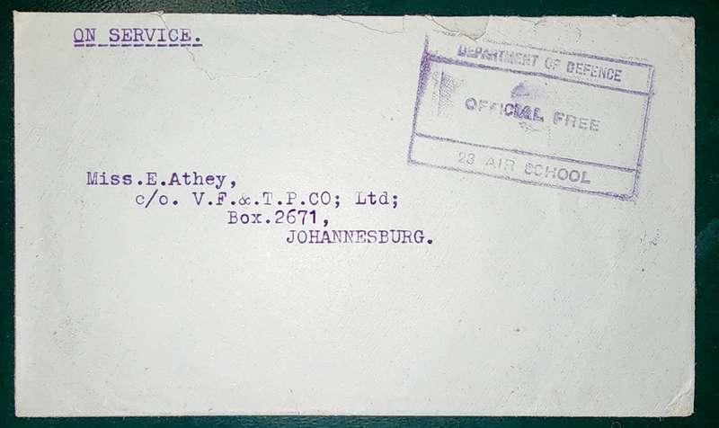 South Africa on active service cover addressed to Johannesburg