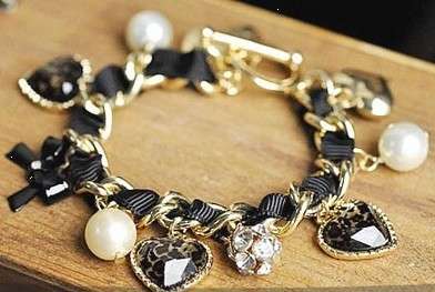 Fashion Retro Style Leopard Heart Love Bowknot Rhinestone Pearl Bangle Bracelet