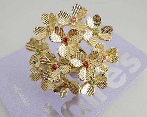Sweet Rhinestone Enamel Multiflower Adjustable Ring