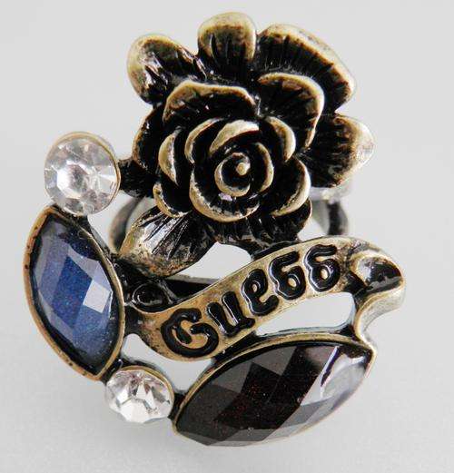 Guess Matte Gold Vintage Rose w Crystals Ring