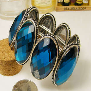 Fashion Ellipse Shape Blue Crystal Glass Beads Adjustable Bracelet