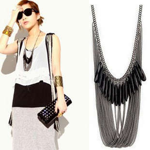 fashion multilayer black tassel chain long necklace