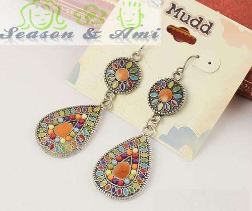 Bohemian style multicolor waterdrop earrings