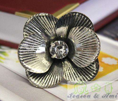 Fashion BIG Rose Flower Metal Rhinestone Adjustable Band Ring