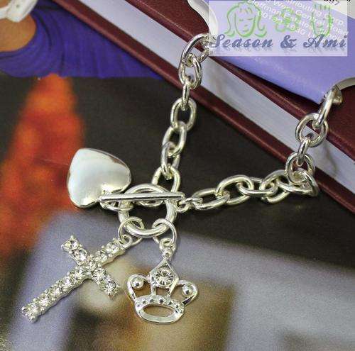 Fashion princess style cross heart crown rhinestone crystal bracelet