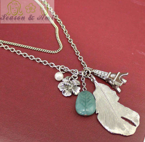 fashion tower leaf flower double-deck necklace