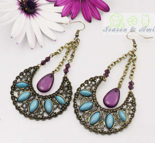 BOHEMIAN STYLE ANTIQUE CARVING BRONZE EARRINGS
