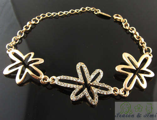 NEW fashion white rhinestone maple leaf golden bracelet