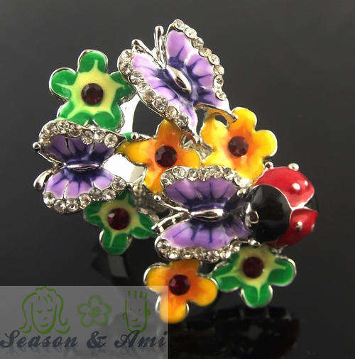 NEW fashion lovely flower butterfly ladybugs adjustable big rings