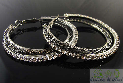 NEW fashion white rhinestone black big hoop earrings