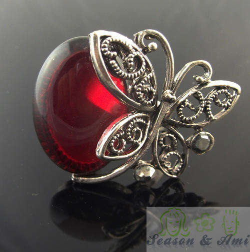 fashion butterfly red stone rings