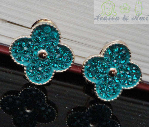 fashion blue rhinestone  clip earrings