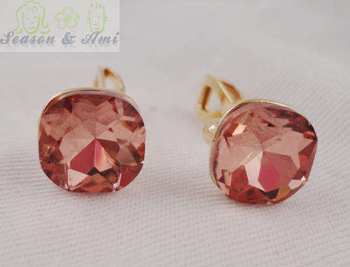lovly pink rhinestone heart clip earrings