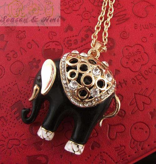 fashion cut black elephant long necklace