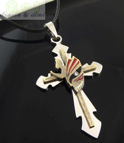 fashion cross pendant leather chain necklace for men