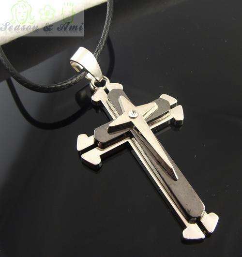 fashion cross pendant leather chain necklace for men