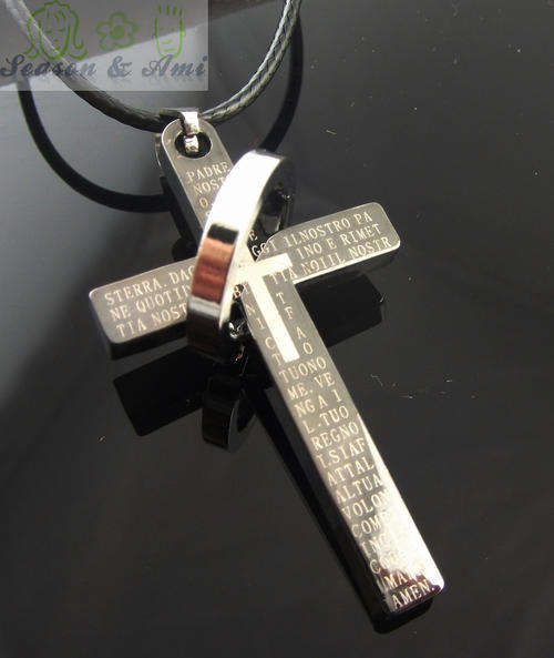 fashion cross pendant leather chain necklace for men