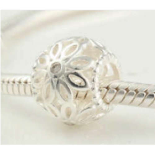 SHINY FLOWER 925 STERLING SILVER CHARM BEAD NOT PLATED
