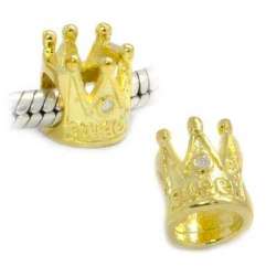 14K GOLD CROWN 925 STERLING SILVER CHARM BEAD NOT PLATED