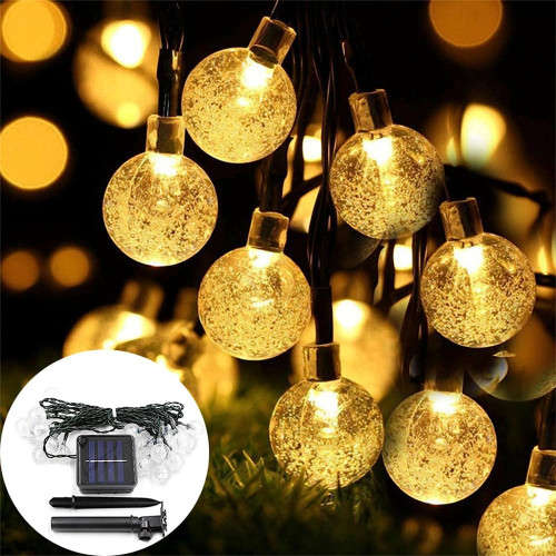 5M LED Solar String Lights Outdoor Crystal Ball Light Waterproof Garden Festival Decoration