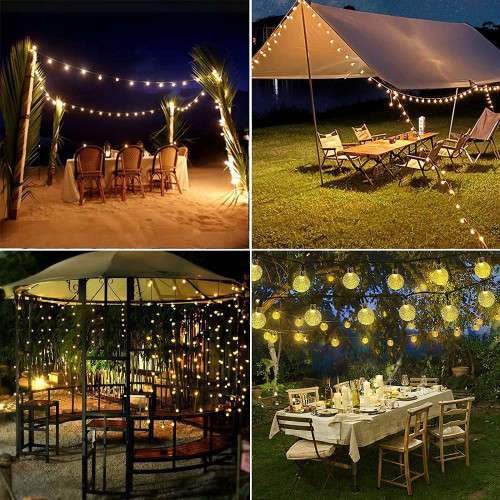 5M LED Solar String Lights Outdoor Crystal Ball Light Waterproof Garden Festival Decoration