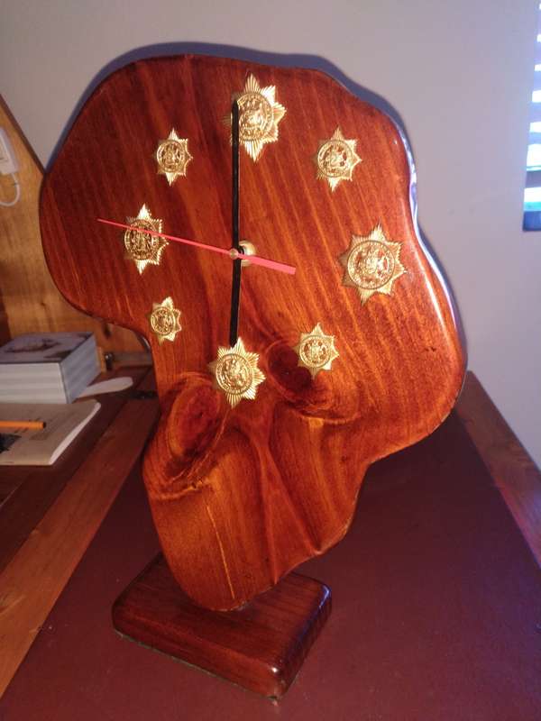 SAP-Pre 1994- Africa Shaped-Wood Polished- Quartz clock