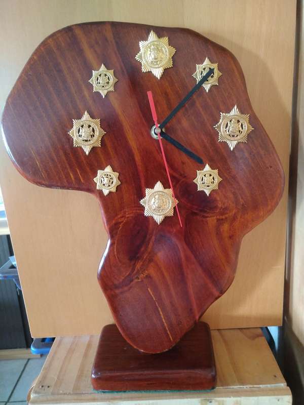 SAP-Pre 1994- Africa Shaped-Wood Polished- Quartz clock