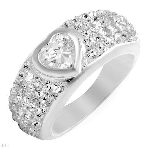 Heart Ring With 1.00ctw Crystals and Cubic zirconia in 925 Sterling silver Size 7,5