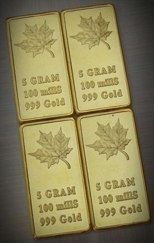 [4 BARS]  NEW!!!  5 Gram 100 MillS .999 Gold Maple
