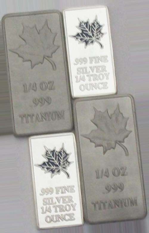 NEW!!! 4 BARS consisting of 2 x Silver 1/4 Oz Blue Maple and 2 x 1/4 Oz Titanium Maple!!!