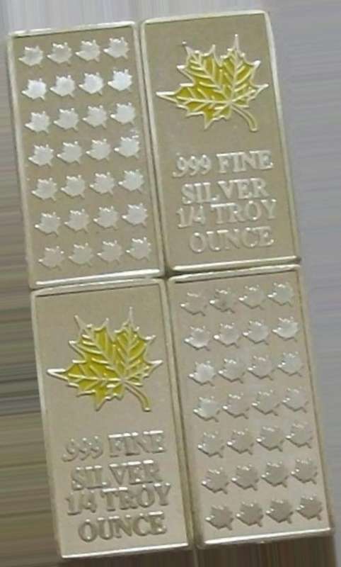 NEW!!! 1Troy Oz Silver Consisting of 4 x 1/4 Oz Maple Bars (Yellow Enamel)