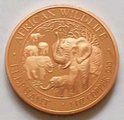 1 Oz Copper .999 African Wildlife Elephant Coin