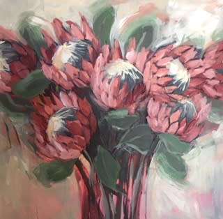 Proteas on canvas by Lofty .(700x 700) Unframed