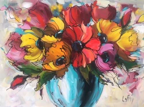 Flowers (550 x 750) on canvas by Lofty . Unframed