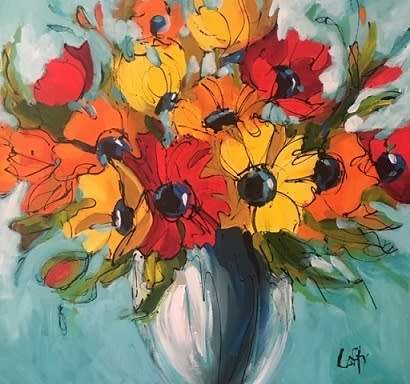 Flowers (550 x 750) on canvas by Lofty . Unframed