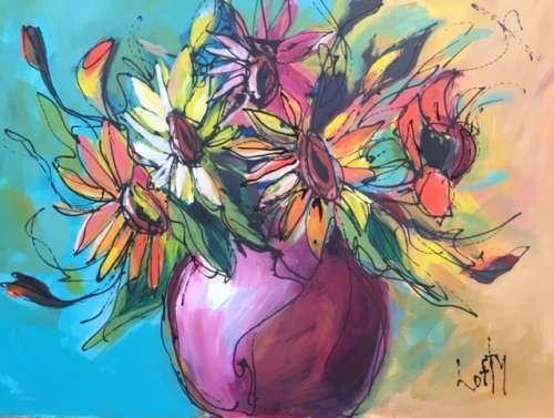 Flowers (550 x 750) on canvas by Lofty . Unframed
