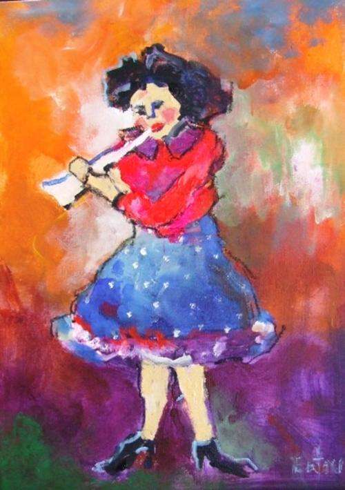 The flute player (250 x350)  Acrylic on canvas board. Unframed.
