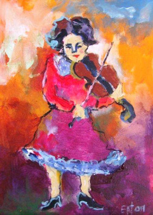 The violin player (250 x350)  Acrylic on canvas board. Unframed.