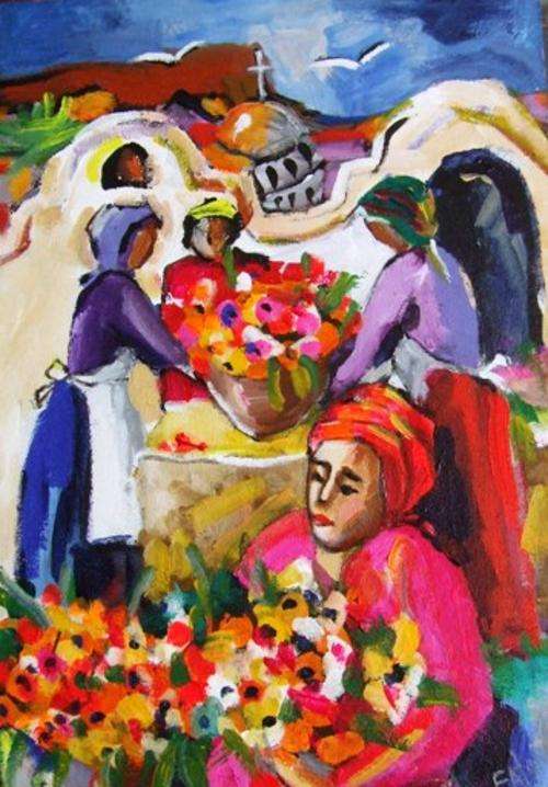 Flower market (400 x 600)  Acrylic on board.