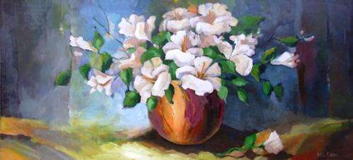 White hibiscus (600 x 1250) Acrylic on canvas!! Large painting !! Unframed