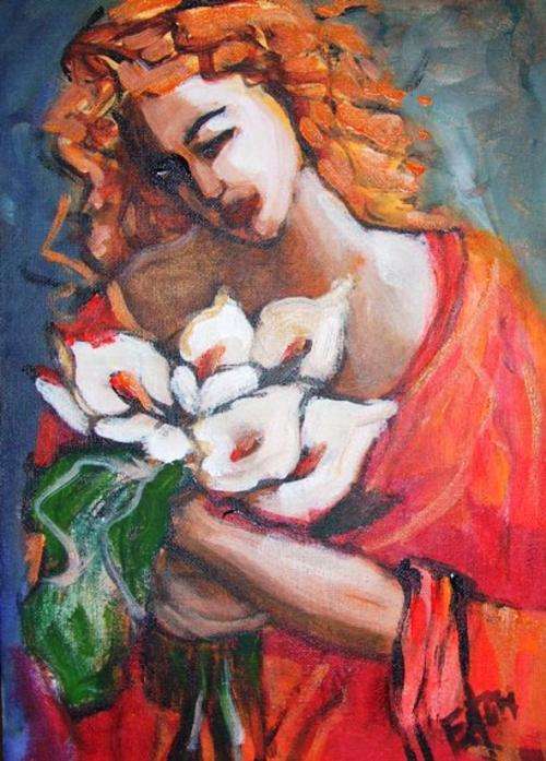 Girl with flowers (250 x350)  Acrylic on canvas board. Unframed