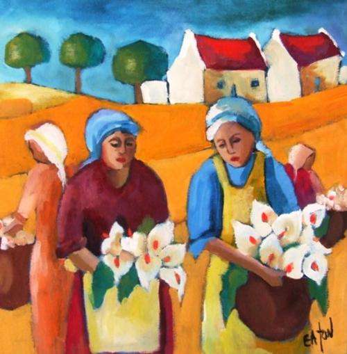 Lelie plukkers (460 x 460)  Acrylic on canvas. Unframed