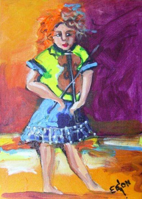 Girl with violin 2(250 x350)  Acrylic on canvas board. Unframed.