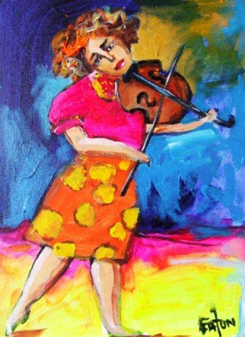 Girl with violin 1 (250 x350)  Acrylic on canvas board. Unframed.