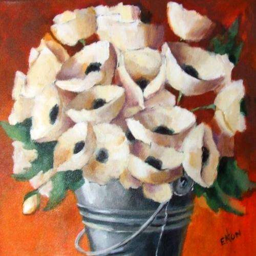 Emmer met poppies (500 x 500)  Acrylic on canvas. Can be hung as is.