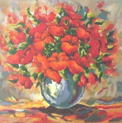 Hibiscus (1200 x 1200) Acrylic on canvas. Unframed. LARGE PAINTING !!